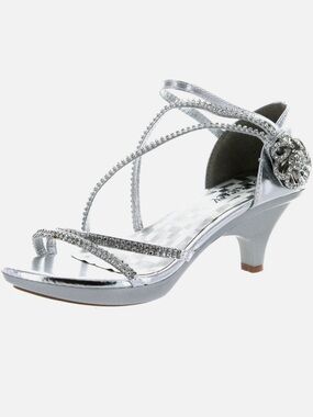 Delicacy Silver Rhinestone Strappy Low Heel Sandal
